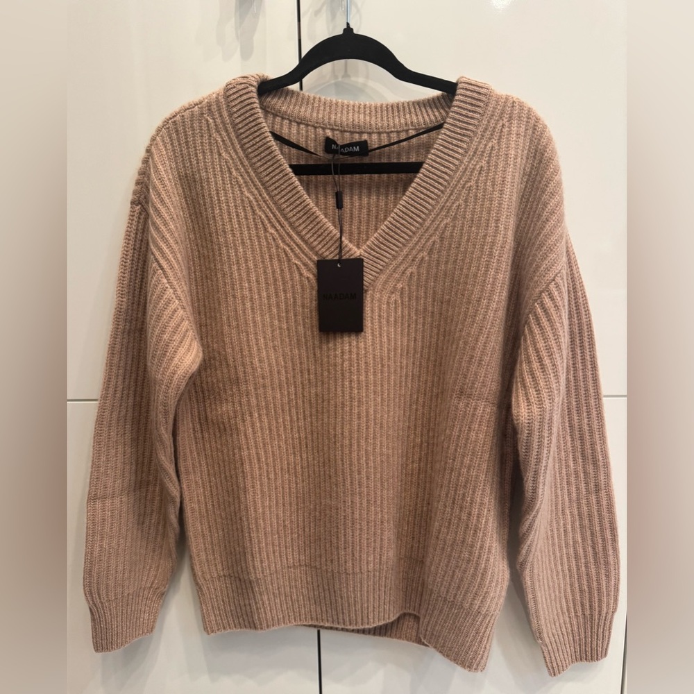 NAADAM Super Luxe Cashmere Fisherman V-Neck Sweater - Sand